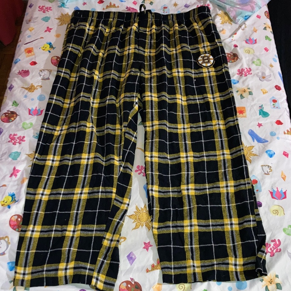NHL Black and Yellow Plaid Kids Pajama Bottoms